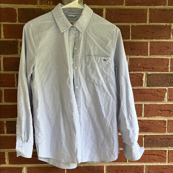 Vineyard Vines Light Blue Women's Striped Button Down Shirt - Picture 1 of 4